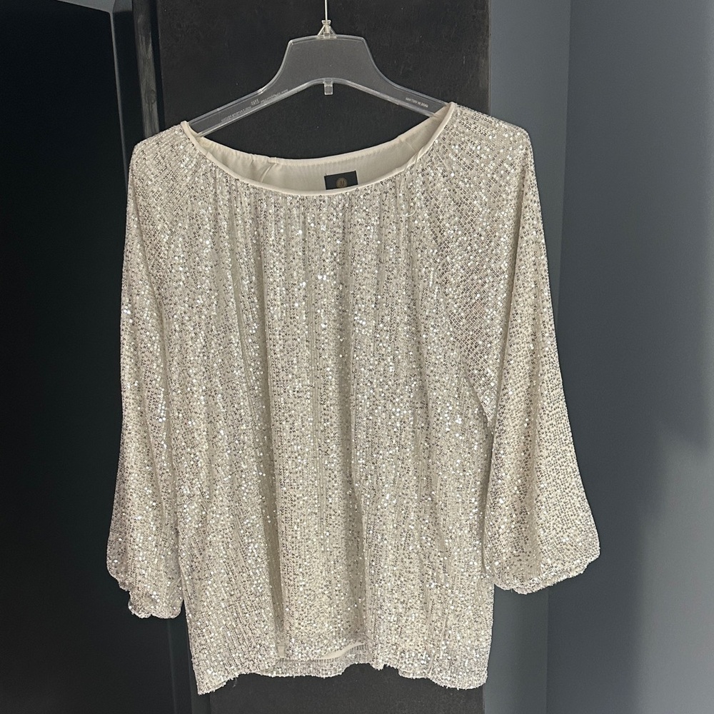 JM Collection Cream Sequin Blouse